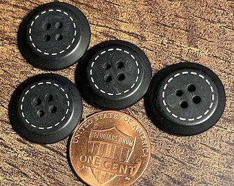 Set of 4 Vintage NOS Beveled Edge Black 4-hole Sew-through Plastic Buttons 17.5mm 11/16" 15898
