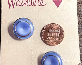 Set of 2 Vintage NOS On Card Le Chic Concave Periwinkle Blue & Gold Tone Accent Shank Glass Buttons 18mm  11/16" 15139