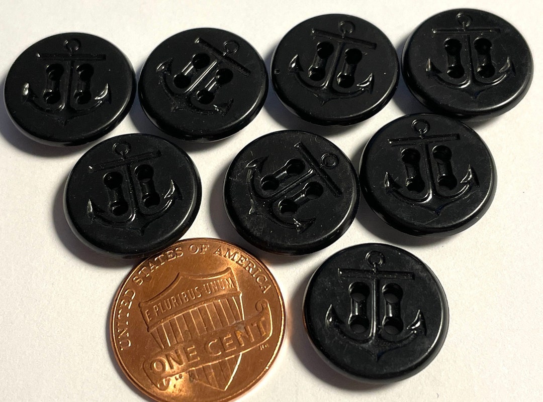 Lot De 8 Boutons Vintage Noirs - Diamètre 26 Mm - Plastique - Pour Artisanat, Vêtements, Déco - Occasion