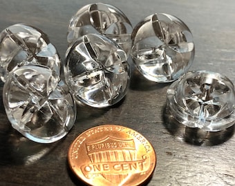Set of 6 Thick Slightly Domed Translucent Clear Plastic Shank Buttons 18mm Just Over 11/16" Nice Clarity Look Like Glass 11847