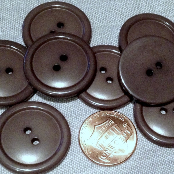 8 Dark Taupe Brownish Grey Shiny Plastic Sew-through Buttons 15/16" 24.4mm # 7553