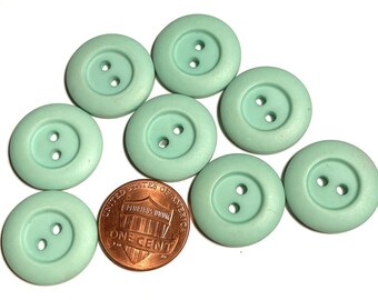 Set of 8 Vintage NOS Wide Rimmed Matte Dull Green 2-hole Sew-through Plastic Buttons 19mm 3/4" 15870
