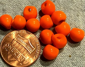 12 Small Shiny Orange Glass Shank Ball Buttons Germany Just Over 1/4" 7mm # 8183