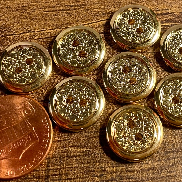 Set of 8 Shiny Gold Tone Metallized Electroplated PLASTIC Sew-through 2-hole Buttons 1/2" 13mm 14240