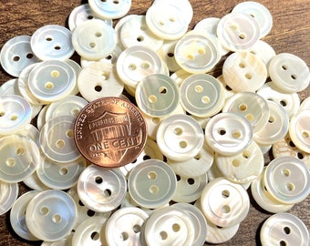 8 Vintage Rimmed Iridescent Cream Trocas MOP Mother of Pearl Natural Shell 2-hole Sew-through Buttons 12.5mm 1/2" 12782