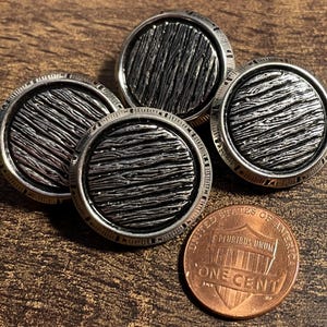 Set of 4 Vintage Flat Top Antique Silver Tone Metal Hollow Puffed 2-Piece Construction Shank Buttons 7/8&quot; 23mm 15838