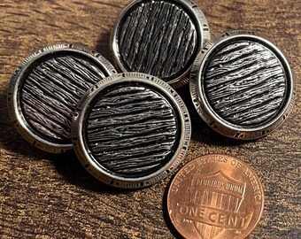 Set of 4 Vintage Flat Top Antique Silver Tone Metal Hollow Puffed 2-Piece Construction Shank Buttons 7/8" 23mm 15838