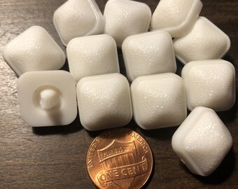 Lot of 12 Square Domed Textured Top Cream Almost White Plastic Shank Buttons 5/8" 16mm # 6493