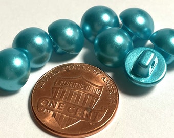 Lot of 8 Small Domed Pearly Finish Blue Shank Plastic Buttons 3/8" 10mm 13602