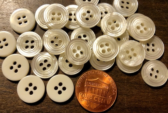 24 Small Off white Pearlized Plastic Shirt Buttons 4 hole Sew through Almost 1 2