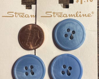 Set of 3 Vintage NOS Blue Plastic 4-hole Buttons 7/8" 23mm 17405