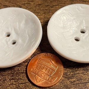 TWO Beautiful Large Concave Off-white Plastic 2-hole Sew-through Coat Buttons 38mm 1 1/2&quot; 13825