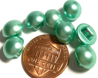 Lot of 8 Small Domed Pearly Finish Pale Green Shank Plastic Buttons 3/8" 10mm 13603
