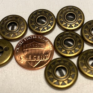 Lot of 8 Antique Brass Tone Metal Sew-through Buttons Just Over 9/16" 15mm 12616