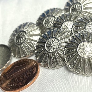 Lot of 8 Intricate Pierced Domed Brushed Silver Tone Metal Shank Buttons 13/16&quot; 20mm 12605
