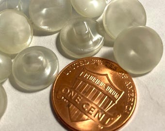9 Small Vintage Flat Top Pearlized Off-white Plastic Shank Buttons
