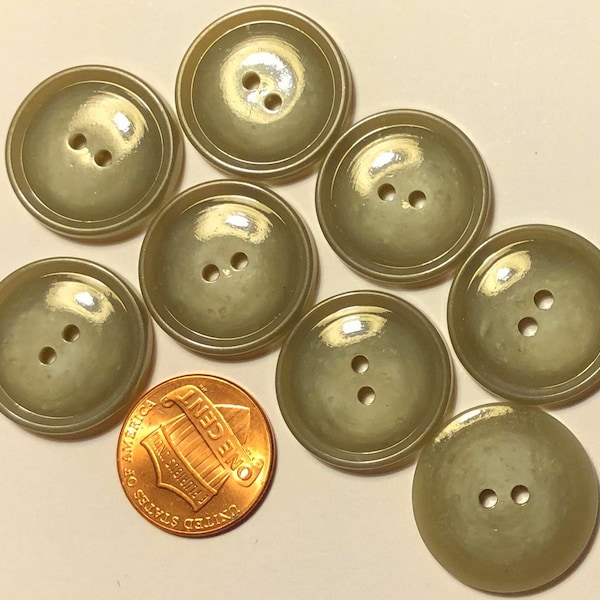 8 Shiny Muted Gray Green Sew-though Plastic Buttons 13/16" 21.5MM # 1637