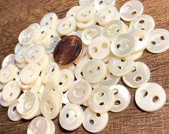 8 Vintage Rimmed Iridescent Cream Trocas MOP Mother of Pearl Natural Shell 2-hole Sew-through Buttons 12.5mm 1/2" 12783