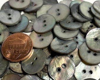 8 Beautiful Vintage Slightly Curved Iridescent Dark Silver Gray Abalone Natural Shell 2-hole Buttons 15.5mm 5/8" 12792