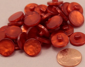 24 Pearlized Flame Orange / Red Shank Plastic Buttons 9/16" 14MM # 6375