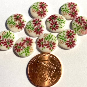Set of 10 Vintage Small White Purple Green Flower Floral Plastic Sew-through 2-hole Buttons 12.5mm 1/2&quot; 13038