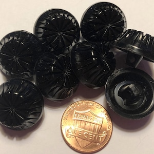 8 Retro Thick Shiny Glossy Black Plastic Shank Buttons 3/4&quot; 19mm 10284