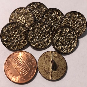 8 Bronze Tone Metal Gold Tone Finish Shank Buttons 11/16&quot; 17.5mm 11347
