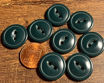 Juego de 8 botones de plástico vintage con borde brillante, color verde oscuro, con dos agujeros para coser, de 19 mm (3/4"), 14828