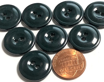 Juego de 8 hermosos botones vintage de plástico verde muy oscuro brillante con dos agujeros para coser, 19 mm (3/4"), número 12255
