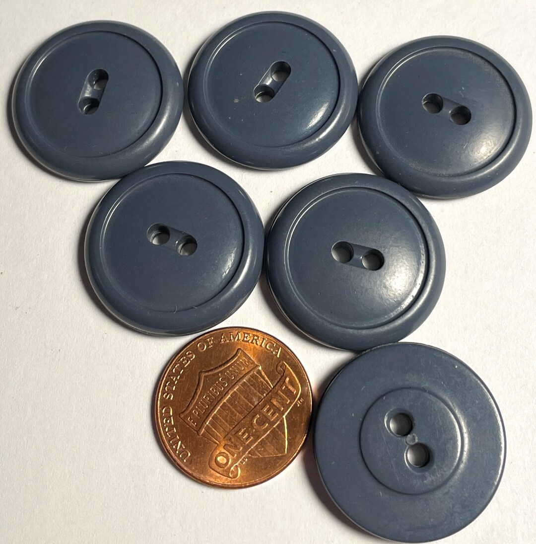 Set of 6 Vintage Rimmed Glossy Dark Blueish Gray 2-hole Sew-through ...