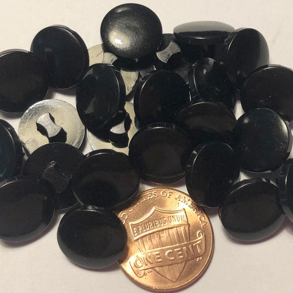 24 Small Shiny Glossy Black Plastic Shank Buttons 1/2" Almost 13mm 10283
