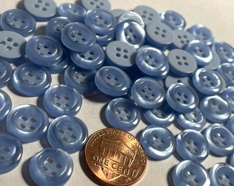 Lot of 12 Small Rimmed Pearlized Blue Plastic 4-hole Sew-through Buttons 7/16" 11mm 12942