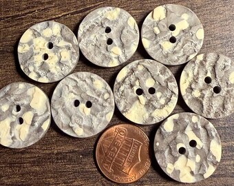 Set of 8 Matte Gray Cream Stone Look Plastic 2-hole Buttons 15.5mm 5/8" 17863