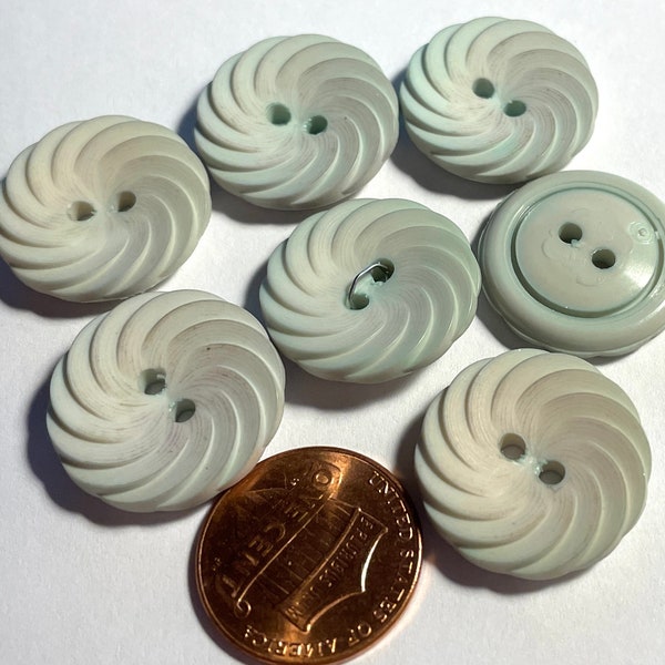 Set of 7 Vintage Pale Muted Green 2-hole Sew-through Plastic Buttons 13/16" 21mm 14343