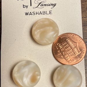 Set of 3 Vintage NOS La Petite On Card Domed Dull Matte Mottled Beige Plastic Shank Buttons Almost 5/8&quot; 15mm 15654