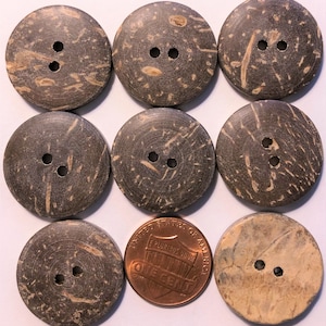 8 Natural Brown Coconut Shell 2-hole Sew-through Buttons 23mm 7/8&quot; # 4899