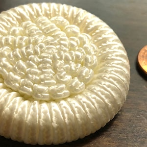 ONE Vintage Large Thick Glossy Braided Cord Covered Handmade Cream Shank Button 1 1/2&quot; 38mm 11889