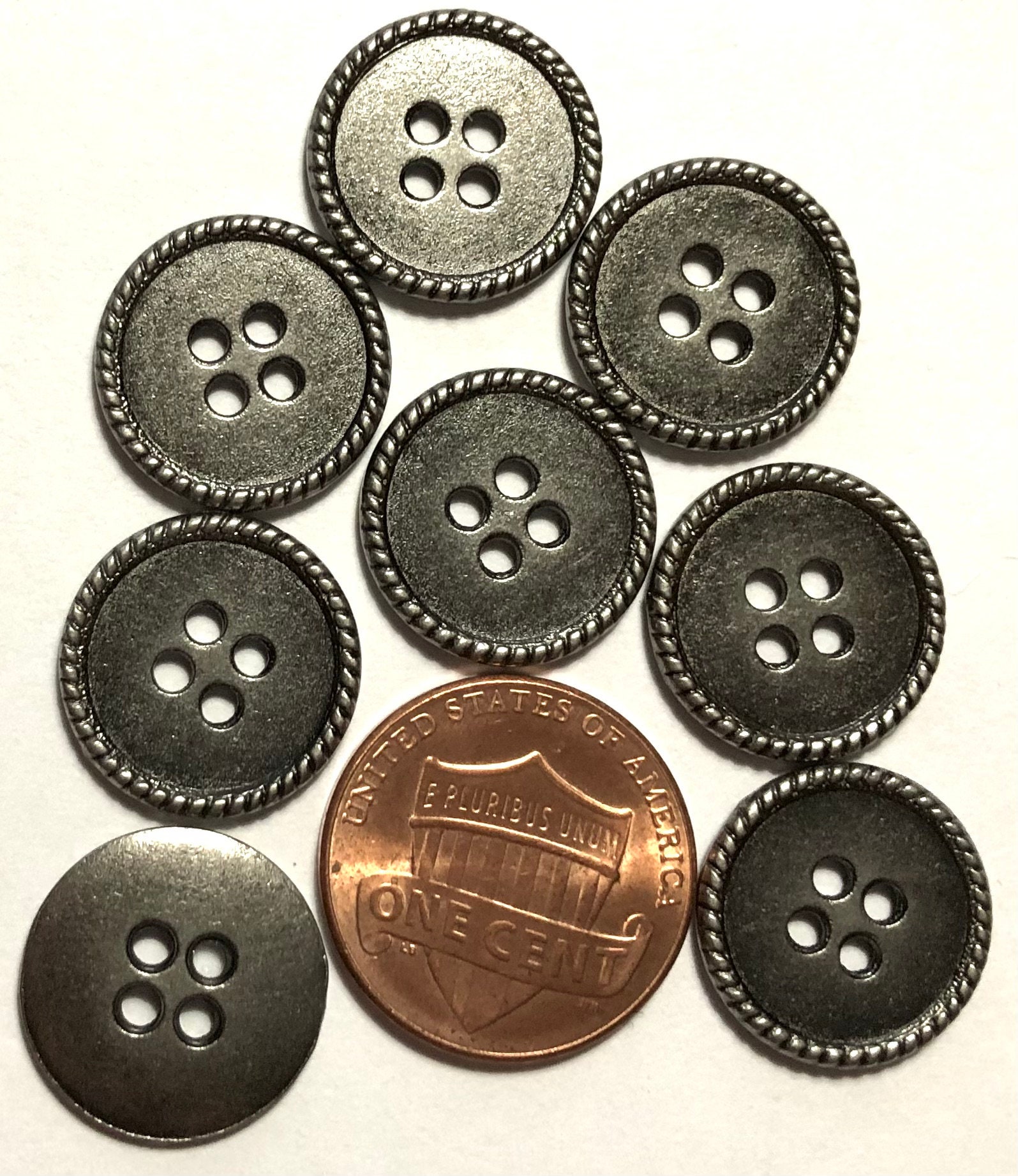 24 Vintage 4 Hole Deep Set Metal Buttons Matte Silver 5/8" 