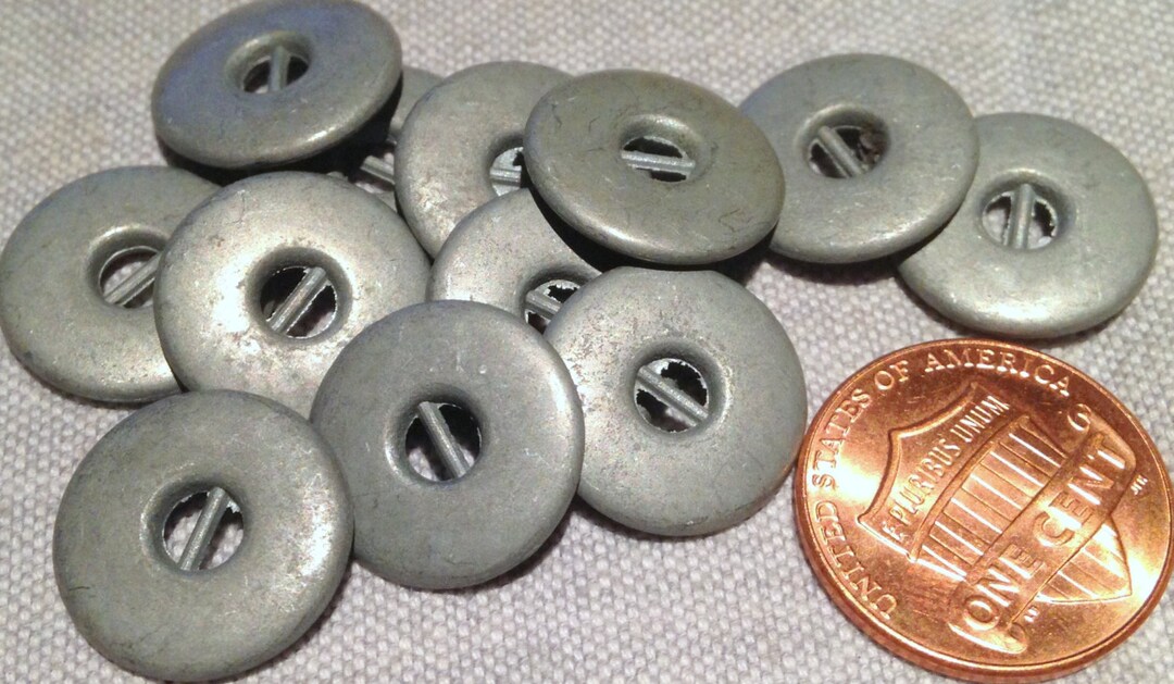 12 Matte Grey Tone Metal Sew-through 2-sided Buttons 9/16
