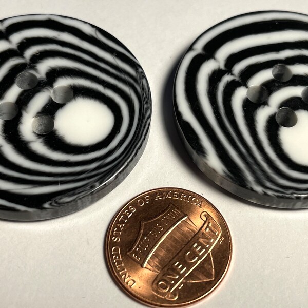 2 Beautiful Large Thick Glossy Black & White Plastic 4-hole Sew-through Coat Buttons 38mm 1 1/2" 12870