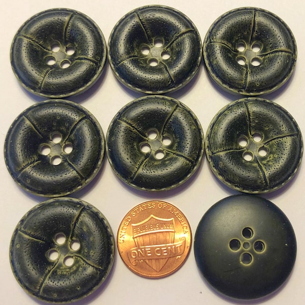 8 Large Concave Very Dark Muted Green All Plastic Sew-through Coat Buttons Leather Look 26mm 1" 10279