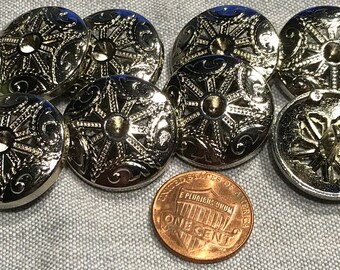 Lot of 8 Shiny Pierced Silver Tone Shank Metal Buttons 7/8" 23mm # 8122