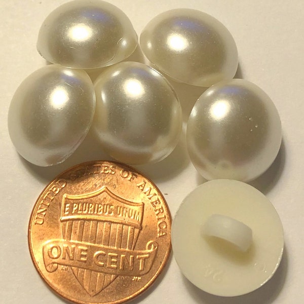 6 Domed Faux Pearl Off-white Plastic Shank Buttons 14mm Almost 9/16" # 10663