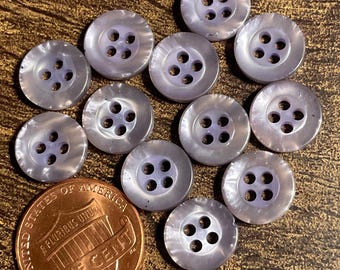 Set of 12 Small Pearlized Lavender Purple 4-hole Plastic Buttons 11mm 7/16" 17169