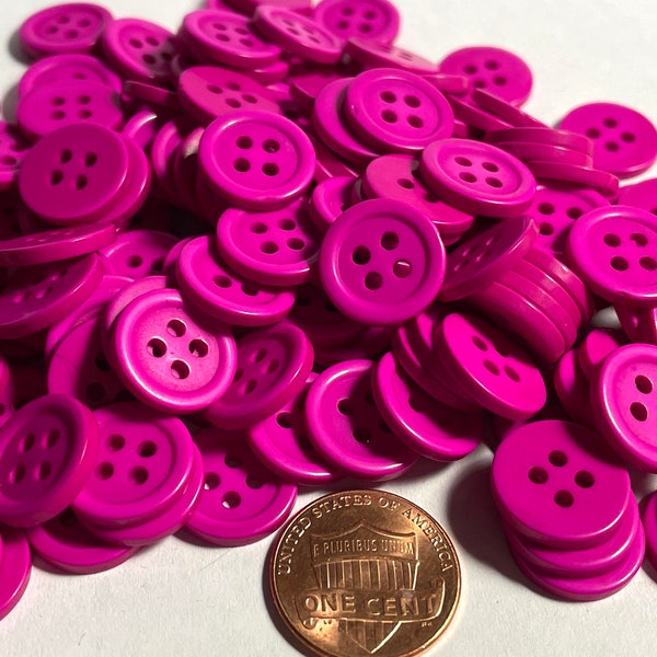 Lot of 10 Small Rimmed Magenta Pink Plastic 4-hole Sew-through Buttons 9/16" 14mm 12954