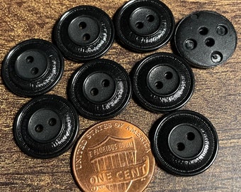 8 Glossy Edge Matte Center Black 2-hole Sew-through Plastic Buttons Almost 5/8" 15mm 14766