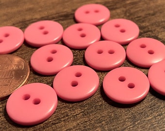 Set of 12 Domed Top Glossy Pink Sew-through 2-hole Plastic Buttons Just Over 1/2" 13.5mm 14233
