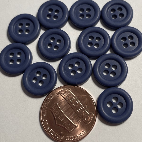 Lot of 12 Vintage Small Rimmed Matte Dull Dark Blue Plastic 4-hole Sew-through Buttons 7/16" 11mm 13499