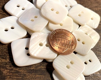 6 Pc Only! Vintage Gorgeous Iridescent Square River Pearl Creamy White MOP Natural Shell 2-hole Sew-thru Buttons 17mm 11/16" Square 12750