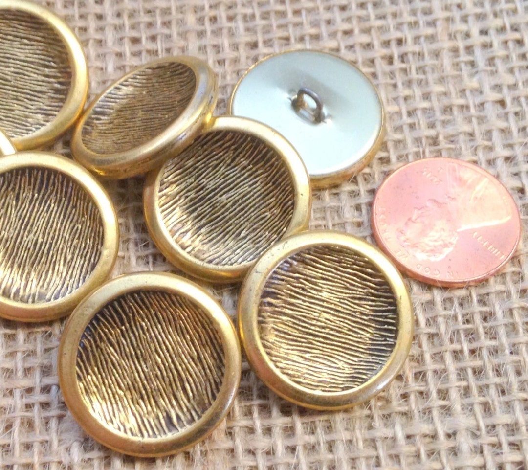 Lot of 7 Vintage Brass Tone Metal Shank Buttons Concave Hollow 2-piece ...